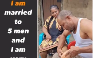 Meet Nigerian lady Susan who married 5 husbands and they live happily together