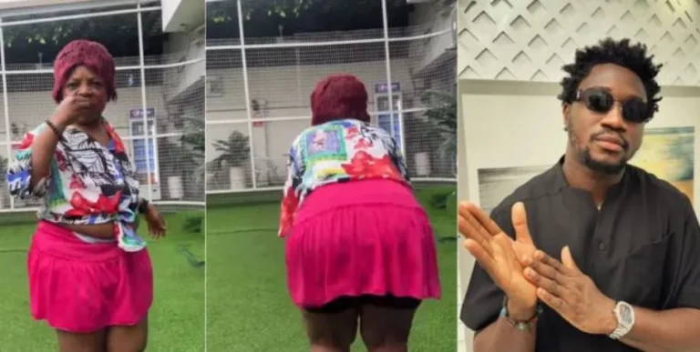 Wetin be this” – Actor Aki scatters internet with his dance moves to Nasboi latest song ‘short skirt’, rocks skimpy dress
