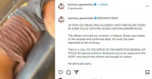 Anambra state police have detained officers involved in the shooting death of 24-year-old Ebuka on September 4. The officers, who initially went into hiding