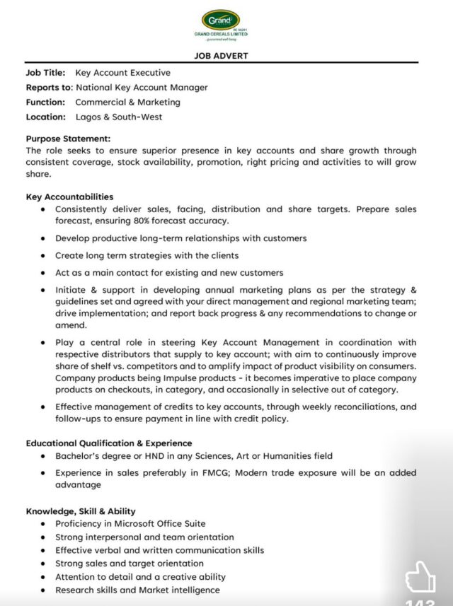 Job Advert Details: Commercial & Marketing