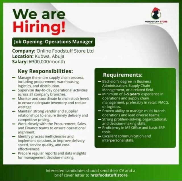 We are Hiring!  Job Opening: Operations Manager We are Hiring! Job Opening: Operations Manager