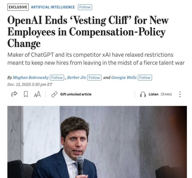 OpenAI Ends Vesting Cliff to Win Global Talent in High Stakes AI Competition