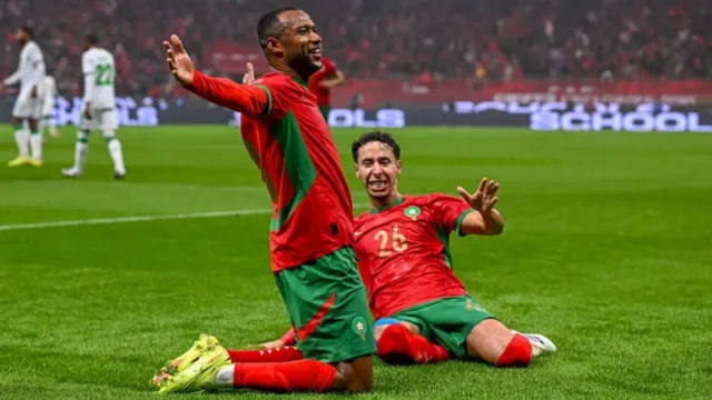 El Kaabi celebrating his goal for Morocco