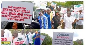 JUST IN: Health Workers Strongly Protest In Abuja Against Regulatory Bill health workers