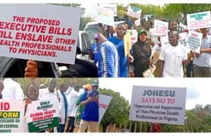 JUST IN: Health Workers Strongly Protest In Abuja Against Regulatory Bill health workers